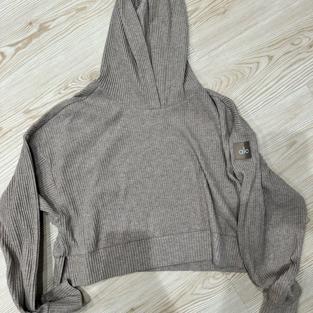 ALO Yoga Taupe Ribbed Hoodie